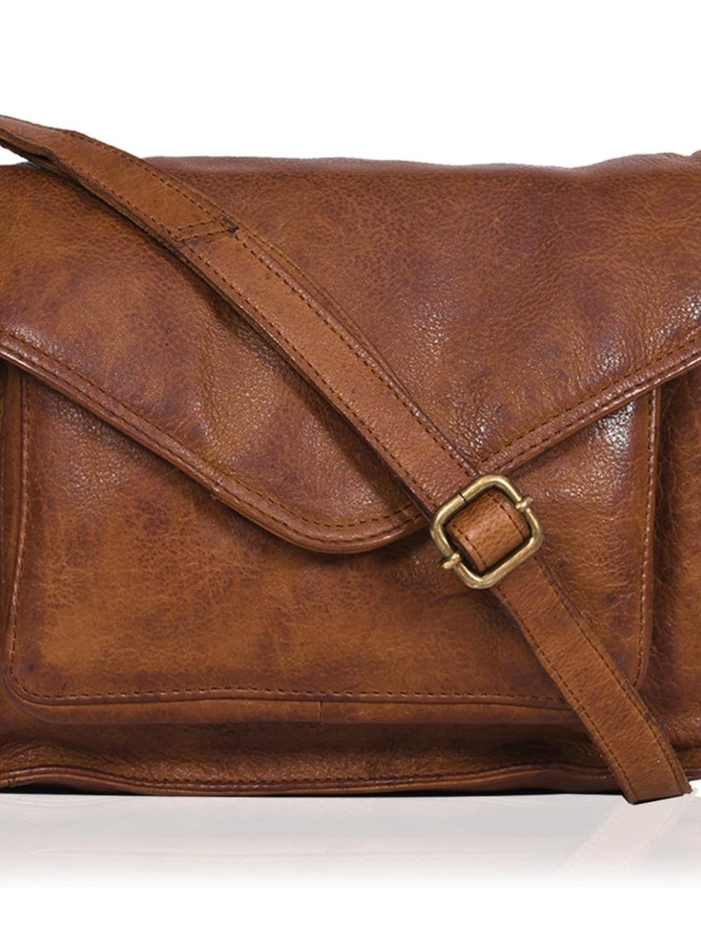 Source Unknown Tan Brown Leather Crossbody Bag with Adjustable Strap